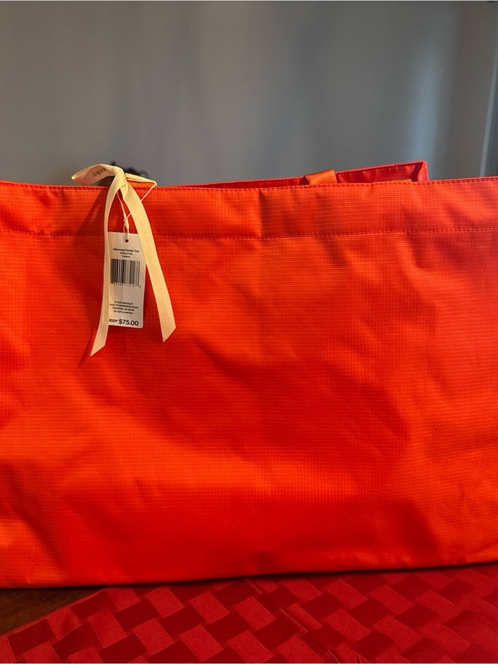 Bright Orange Tote Bag with Ribbon Tag